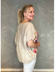 Blomstret Hør Bluse | Beige Natural Fit | TIPPY 2
