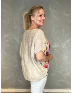 Blomstret Hør Bluse | Beige Natural Fit | TIPPY 2