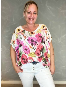TIPPY blomstret hørbluse hvid model 3377-7690 front