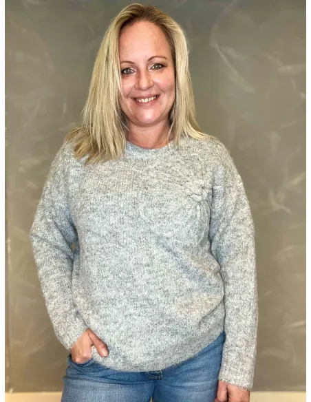 Grå flower strik med lomme til kvinder – TIPPY Design