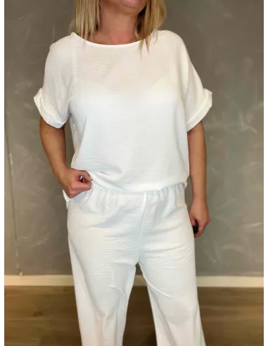 TIPPY viskose sæt buks bluse hvid Close up