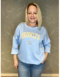 Brooklyn sweatshirt i sky blå med glimmerprint – Tippy Collection