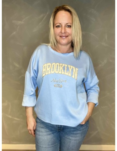 Brooklyn sweatshirt i sky blå med glimmerprint – Tippy Collection