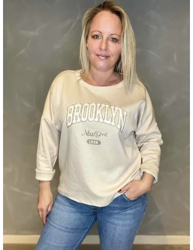 Beige Brooklyn sweatshirt med glimmer – Tippy Collection