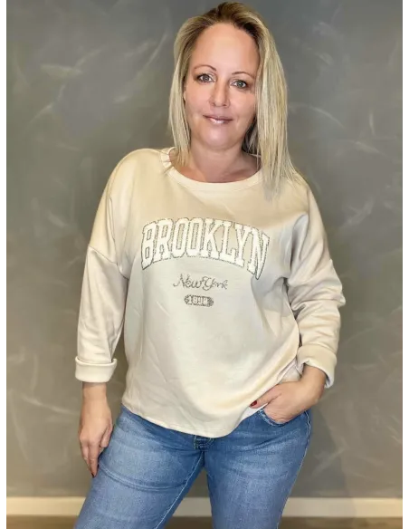 Beige Brooklyn sweatshirt med glimmer – Tippy Collection