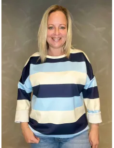 Blå mix stribet bloktrøje til kvinder – Tippy Collection