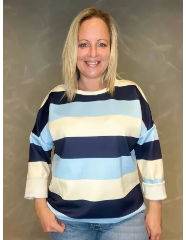 Blå mix stribet bloktrøje til kvinder – Tippy Collection