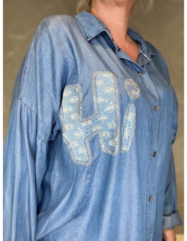 Hi-applikation med similisten på lys denim skjorte – TIPPY