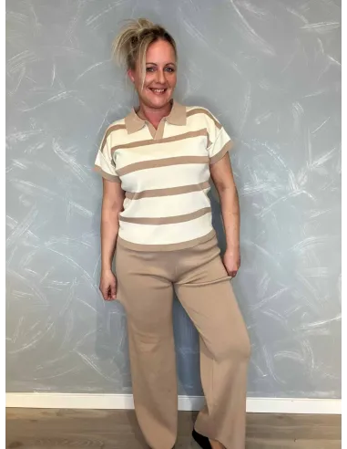 Beige strik sæt med striber til kvinder – TIPPY Collection