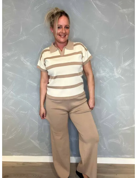Beige strik sæt med striber til kvinder – TIPPY Collection
