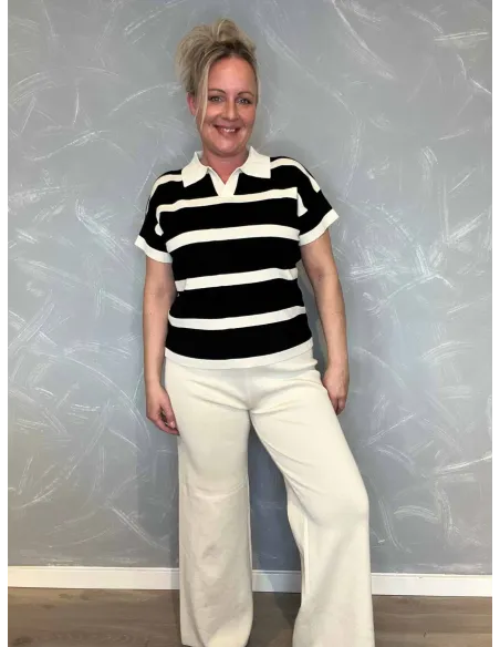 Sort strik sæt med striber til kvinder – TIPPY Collection