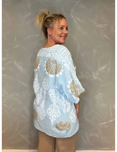 TIPPY vaflet bluse sky-blå print model 3468-7808 bag