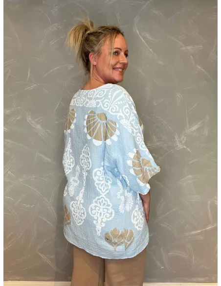 TIPPY vaflet bluse sky-blå print model 3468-7808 bag