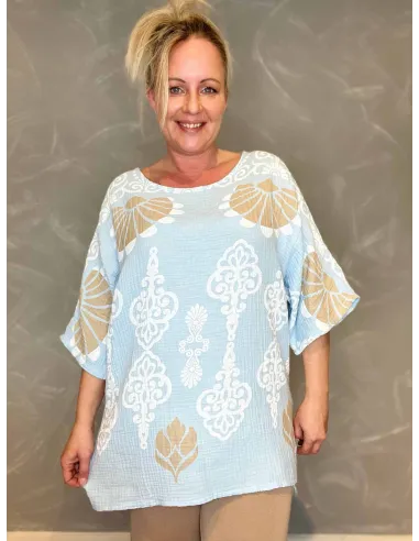 TIPPY vaflet bluse sky-blå print model 3468-7808 front