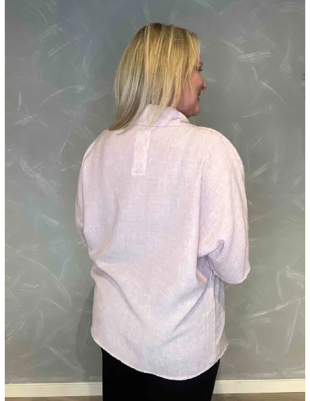 "Rosa skjorte med kunstnerisk rose-print, casual pasform med korte ærmer, vist bagfra