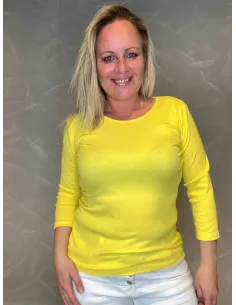 Gul viskose rib t-shirt med 3/4 ærmer, front - TIPPY