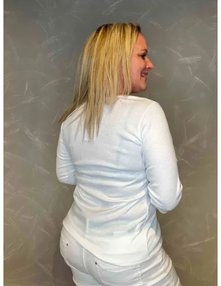 Hvid viskose rib t-shirt med 3/4 ærmer, bag -TIPPY