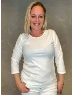 Hvid  viskose rib t-shirt med 3/4 ærmer, front -TIPPY