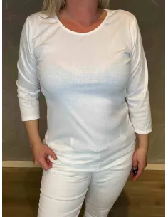 Hvid  viskose rib t-shirt med 3/4 ærmer, front -TIPPY 2