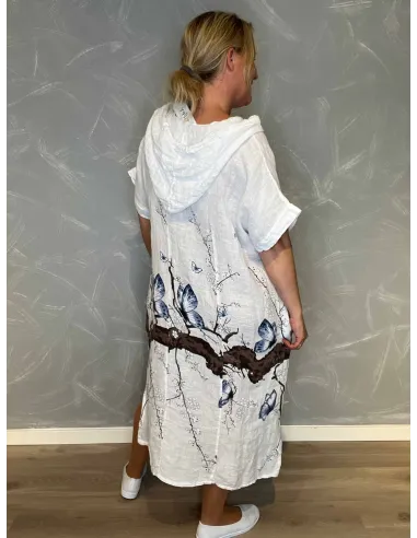 Hør Kjole med Hætte | Hvid | TIPPY