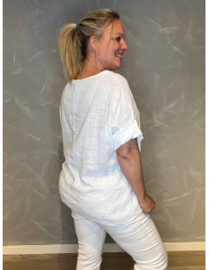 Hvid bomulds bluse med 3/4 ærmer til kvinder – TIPPY Collection 2