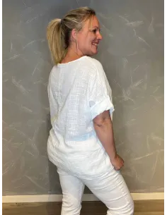 Hvid bomulds bluse med 3/4 ærmer til kvinder – TIPPY Collection 2