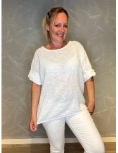 Hvid bomulds bluse med 3/4 ærmer til kvinder – TIPPY Collection