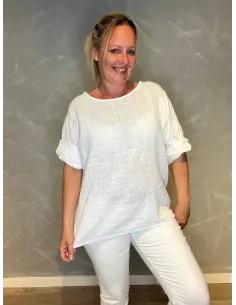 Hvid bomulds bluse med 3/4 ærmer til kvinder – TIPPY Collection