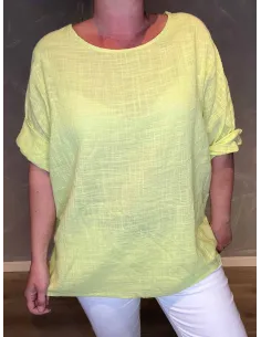 Gul bomulds bluse front 2