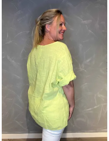 Gul bomulds bluse bag fra