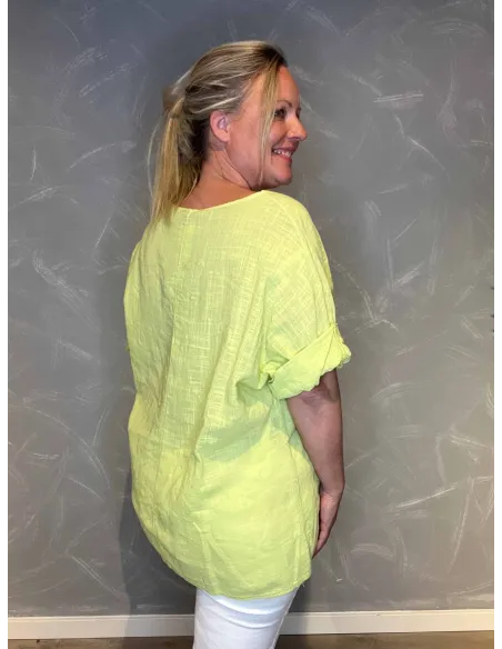 Gul bomulds bluse bag fra