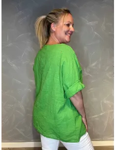 “Græsgrøn bomulds bluse med 3/4 ærmer til kvinder – TIPPY Collection 2