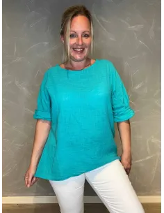 bomulds bluse tyrkis front