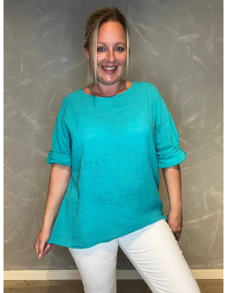 bomulds bluse tyrkis front