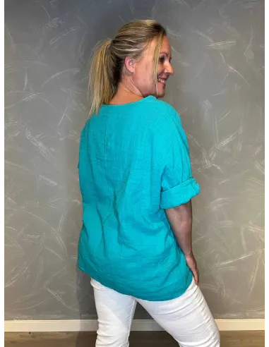 Bomulds Bluse | Tyrkis blå | TIPPY