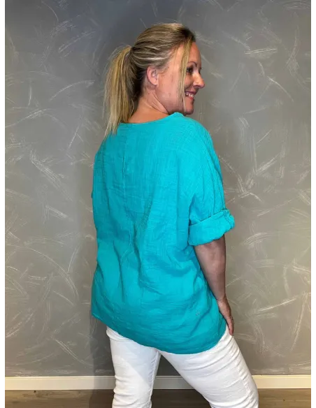 Bomulds Bluse | Tyrkis blå | TIPPY