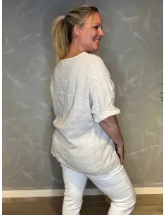 Beige bomulds bluse med 3/4 ærmer til kvinder – TIPPY Collection 2