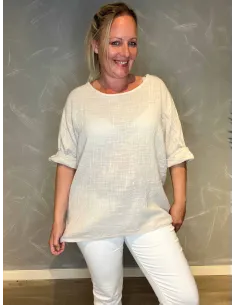 Beige bomulds bluse med 3/4 ærmer til kvinder – TIPPY Collection
