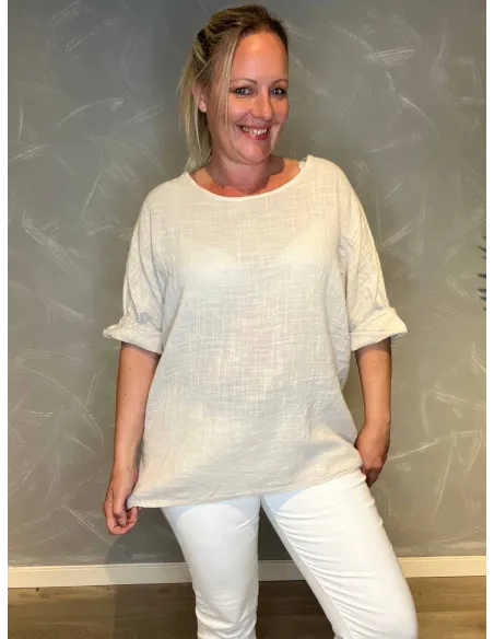 Beige bomulds bluse med 3/4 ærmer til kvinder – TIPPY Collection
