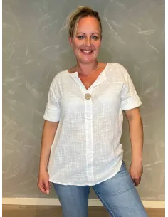 Bomuldsbluse med Træknap | 100% Bomuld | TIPPY