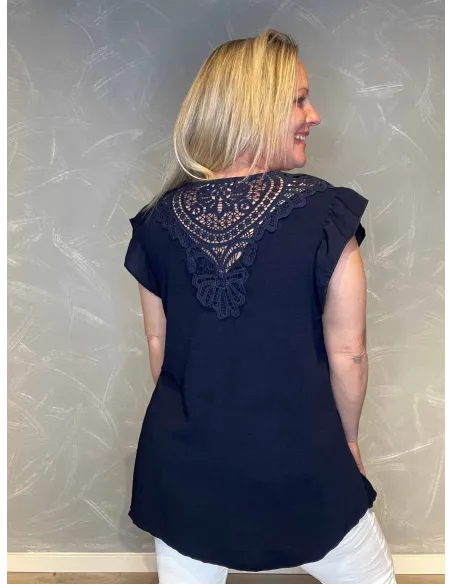 Top | Navy blå med Hæklet Detalje | TIPPY