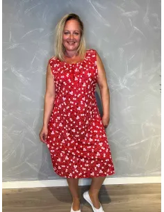 Rød kjole med blomsterprint og bindebånd til kvinder – TIPPY Collection