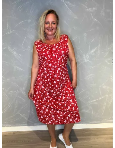 Rød kjole med blomsterprint og bindebånd til kvinder – TIPPY Collection