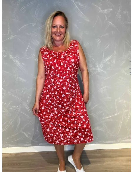 Rød kjole med blomsterprint og bindebånd til kvinder – TIPPY Collection