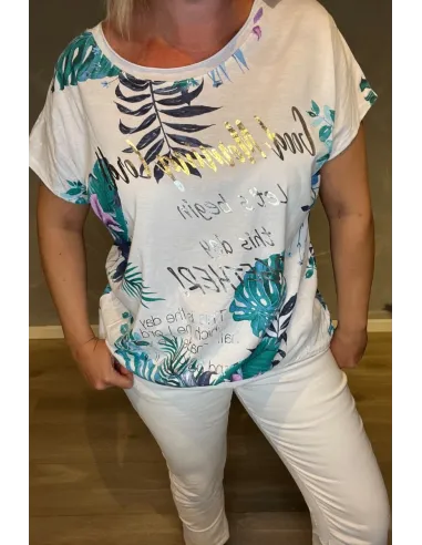 T-shirt med Snøre | Hvid/grøn| TIPPY
