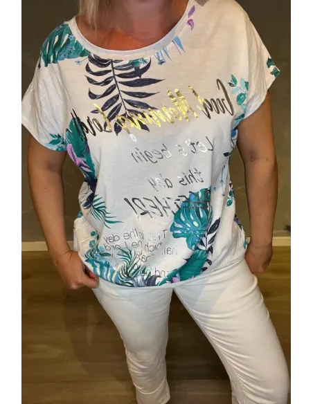 T-shirt med Snøre | Hvid/grøn| TIPPY