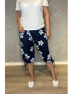 Navy knickers med store hvide blomster og elastisk talje