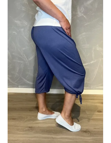 Jeans blå knickers med elastisk talje og snøre i benene