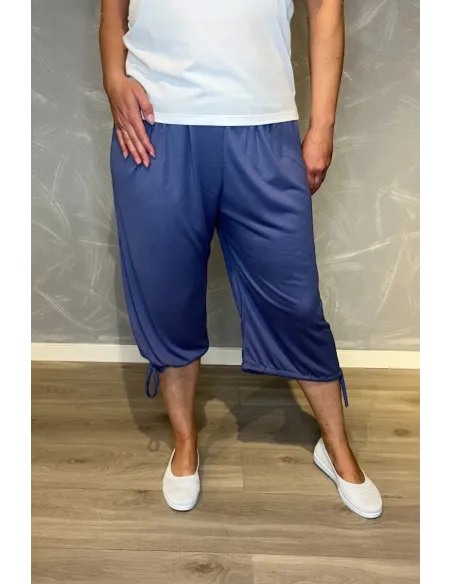 Jeans blå knickers med elastisk talje og snøre i benene