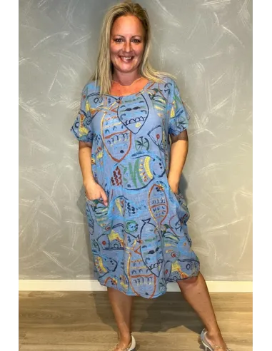 Blå kjole med fisk print og lommer til kvinder – TIPPY collection”